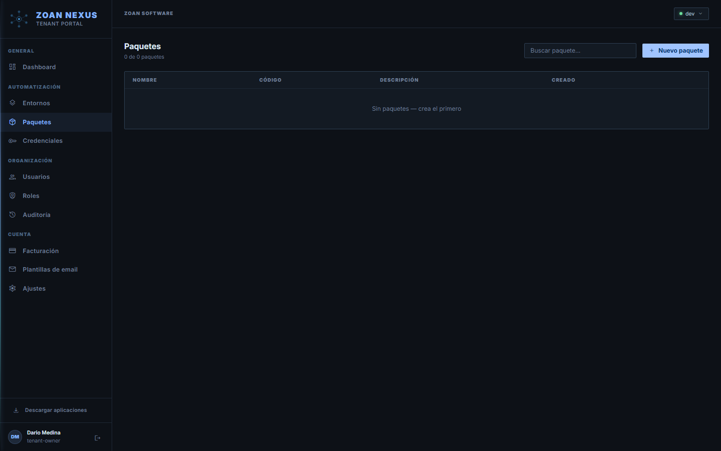 lista de paquetes en el portal con el paquete recién publicado.